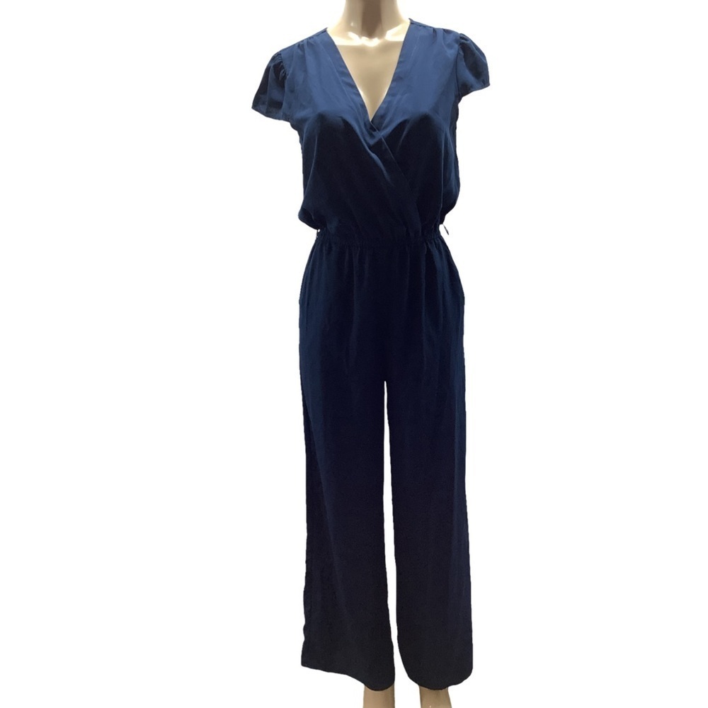 Bebop Size Medium Navy Elegant Short Sleeve Cross Front Jumpsuit. Preloved